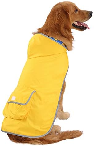 HDE Reversible Dog Raincoat Hooded Slicker Poncho Rain Count јакна за мали средни големи кучиња патки жолти - XL