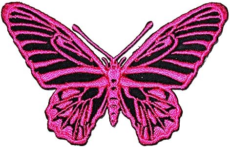 HHO Patch Set 3 парчиња. Пинк пеперутка цртана лепенка убава пеперутка извезена железо на закрпи шиење на зачеки за значки за облека Облека ранец фармерки капачиња за маи