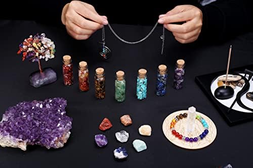 Кристалтс заздравувачки кристали поставени 7 чакра кристални камења со чакра ѓердан и нараквица, рок кварц кристално стапче, кристално