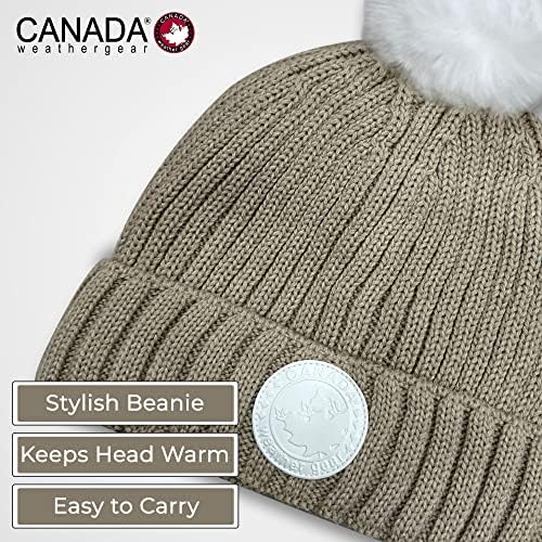 Канада временска опрема плетена капа за жени - пријатна зимска капа со пом -пом -сингл манжетна капа