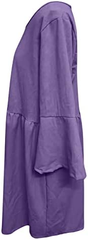 HCJKDU плус фустани со големина за жени со екипаж кратки bellвонски ракави цврсти памучни постелнина фустан случајно лабава летен