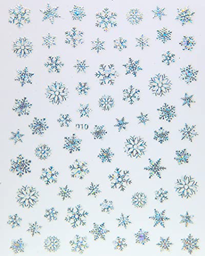 TOOFD6 листови Зимски снегулки за нокти налепници за уметност, 3Д самолепливи бело злато ласерско сребрено снегулки дизајн за материјали за акрилни