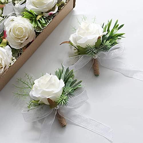 Свадбени бутониери сет од 2 розови бутониери младоженци родители гости бела роза