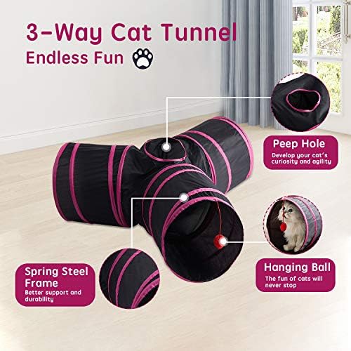 Западен дом WH Cat Tunnels за затворена мачка, домашни мачки тунел цевка за мачки играчки 3 начини, склопувачки, мачки играат