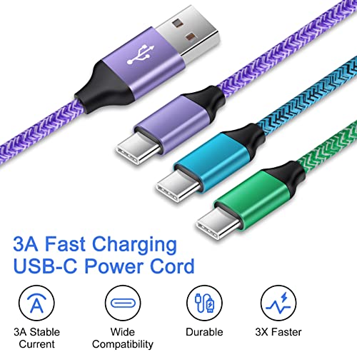 Кабел за полнење со USB тип Ц, 3-пакет 6ft USB C 3A Брзо полнење кабел за Samsung Galaxy S23 S23+ S23 Ultra S22 S22+ S22 Ultra