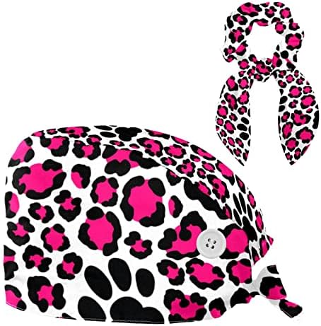 Леопард печати мачка шепа Работна капа со копчиња прилагодлива буфантна капа Унисекс Склаб капа со лак за коса