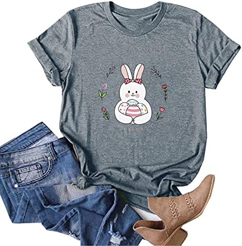 Среќна кошула за велигденски ден за жени слатки зајаче јајца испечатени летни маици 2023 година