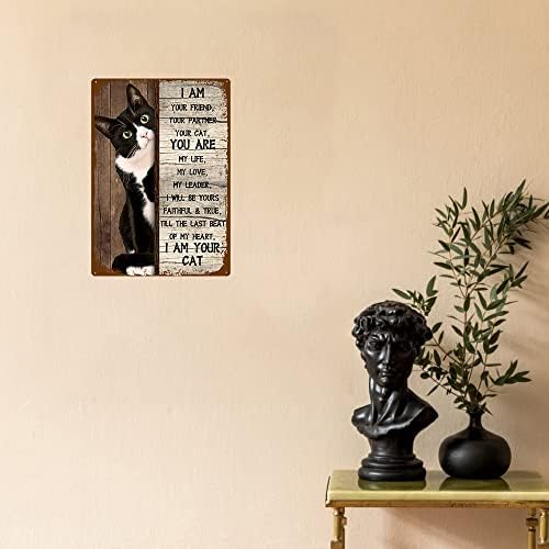 Знак за калај за мачки, lубител на мачки, најдобар пријател со мачки, знак за украсување на wallидови за дома, плакета за гроздобер метален