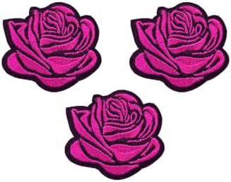 4 компјутери розови цвеќиња Шарена железна лепенка за облека 2.2 '' W, везено железо на лепенки за лепенки за лепенки DIY шијат за Jeanан,