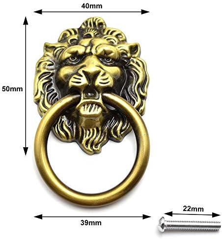 Aifeier et Antique Bronze Lion Knob Clkin Повлечете ја рачката 2,64 x 1,57 инчи цинк легура за влечење прстен за кабинет, фустан и врата