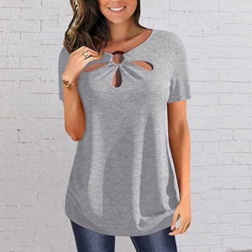 Долги ракави женски кошули женски летни врвни исечоци од вратот цврста боја, обична маица со кратки ракави, жени ладно