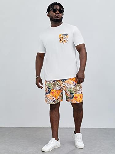NIBHZ облека со две парчиња за мажи мажи цветни печати закрпени џебни мета и шорцеви