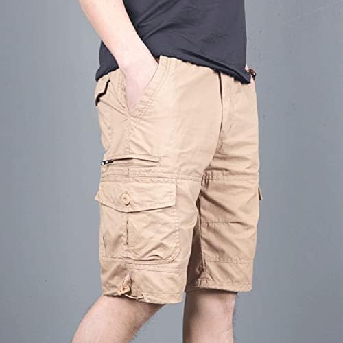 МАЈИИФУ-ГЈ Машки лесни карго-шорцеви на отворено Солидни кратки панталони Зипер џебови опуштени вклопени мулти џебни памучни кратки