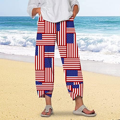 Ден на женска независност Обичен дно крст памучни постелнини панталони летни џебови еластични спортови на половината