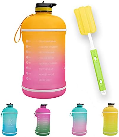 Кинаруу 1 галон мотивационо шише шишиња со вода со шишиња со слама маркер со чистење четка за чистење, што може да се користи
