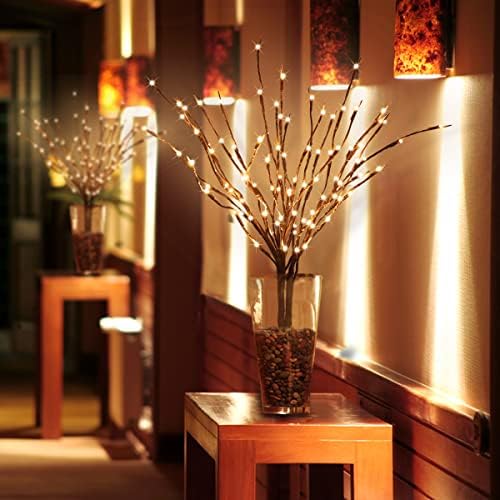 Дрвја од бреза врба гранчиња осветлени гранки Природно вештачко за декорација на високи вазни во домот, 3-пакет 36inch 96 LED, забава, свадба,
