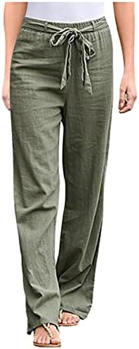 Plusенски плус големина Обични панталони памучни постелнини летни есен бенд Еластичен половината широко панталони со панталони