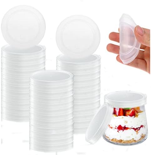 40 Парчиња Капаци За Контејнери За Јогурт 2,64 Инчи Проѕирни Пластични Капаци За Замена За Складирање Храна Капаци За Контејнери За Јогурт