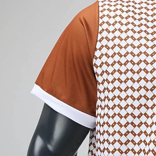XXBR машки голф кошули со кратки ракави решетки за решетки за печатење обична кошула 1/4 патент вратот лето работа мускулна тенис
