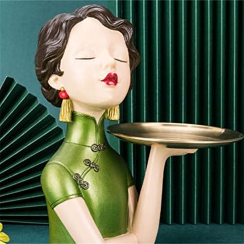 Занаети со слама смола кинески стил Cheongsam девојче клуч за складирање на клучеви за складирање домашна просторија за масичка за кафе