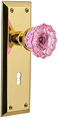 Носталгичен Магацин 722954 Њујоршка Плоча Со Клучалка Единечна Кукла Кристално Розова Стаклена Врата Копче Во Нелакиран Месинг