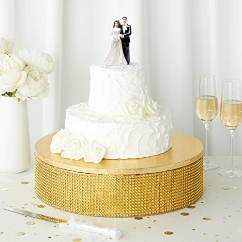 2 Парче Златна Свадбена Торта Стојат Со Кристали и 16 Инчен Тапан За Торта За Роденден И Банкети
