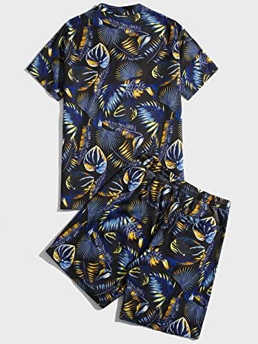NIBHZ облека со две парчиња за мажи мажи тропски кошула за печатење и шорцеви