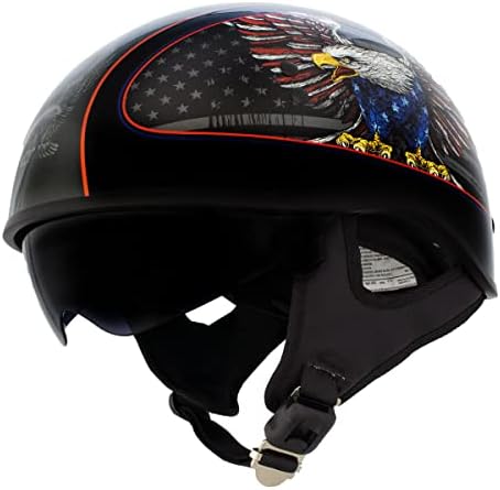 Hotешки лајки HLD1037 сјајно црно 'up крило орел САД ’Напредно точки Унисекс половина шлем со спуштање на затемнетиот стакло