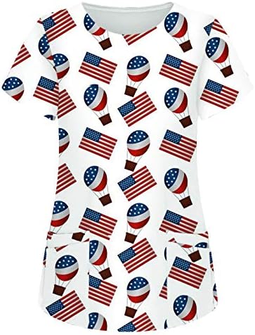 Маица со американско Знаме За Жени 4 јули Лето Кошула Со Кратки Ракави V Врат со 2 Џебови Блузи Празнична Секојдневна Работна Облека