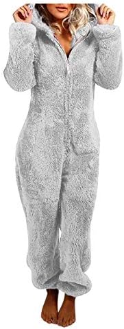 Womenените Pajama Pajama Sherpa Scumpuit зимско топло руно поштетно со качулка со едно парче телористимски ромпер термичка плишана облека за