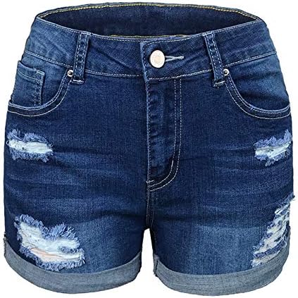 Miashui Slimmying Shorts Womenените џебни панталони Обични шорцеви женски тексас цврсти модни женски фармерки дното дупка женски јога