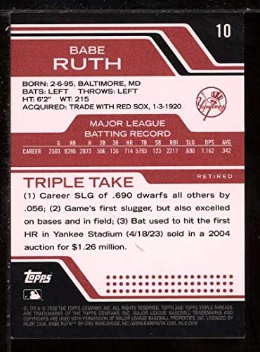 Бебе Рут картичка 2008 Тројни нишки на Топс #10