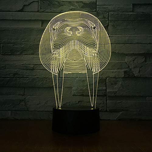 Cirkooh Animal Walrus форма 3D оптички илузија ламба 7 бои Променете го времето на далечински управувач и копче за допир LED ноќно светло подароци