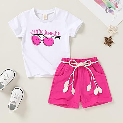 Помлади дрвја дете бебе девојчиња облека маица лубеница + постелнина шорцеви со појас симпатична лето краток сет