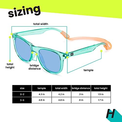 Очила за сонце на Hipsterkid Polarized Kids со каиш | Флексибилна рамка, УВ заштита, Wayfarer - на возраст од 3-6 години