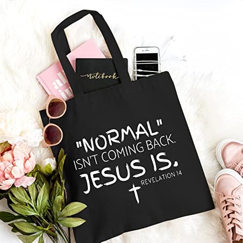 Tsiiuo Нормално не се враќа Исус е памучна платно торба за жени смешна христијанска торба за рамо на рамото за еднократна употреба