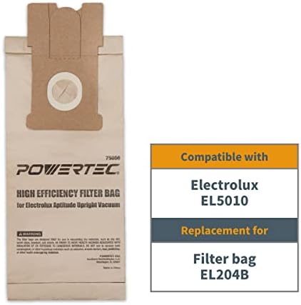POWERTEC 75066 Вакуум Кеси За Electrolux EL204B Одговара EL5010 Способност &засилувач; Исправи Правосмукалка, 5PK