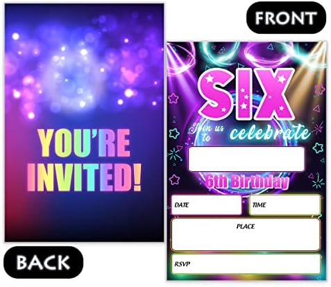 Покани за 6 -ти роденденска забава, картички за покана за забави Glow, двострана дизајн
