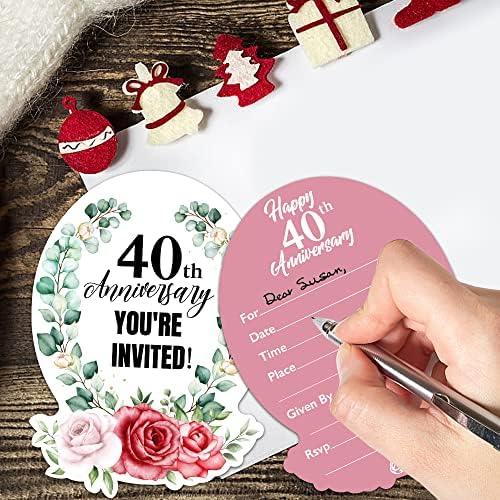 ЗББФСЦСБ 15 Спакувајте Покани за Полнење Во Форма на 40-годишнина Со Пликови, Акварелни Цветни Покани, Покани за Забава на 40-Годишнината, Совршени