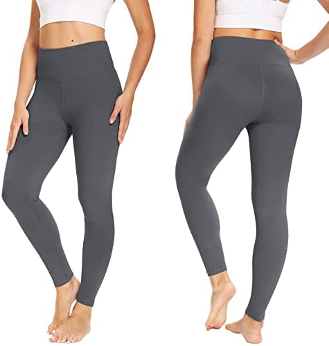 Олиен хеланки со високи половини за жени - целосна должина мека контрола на стомакот, истегнат јога панталони тренингот црн рег & плус големина