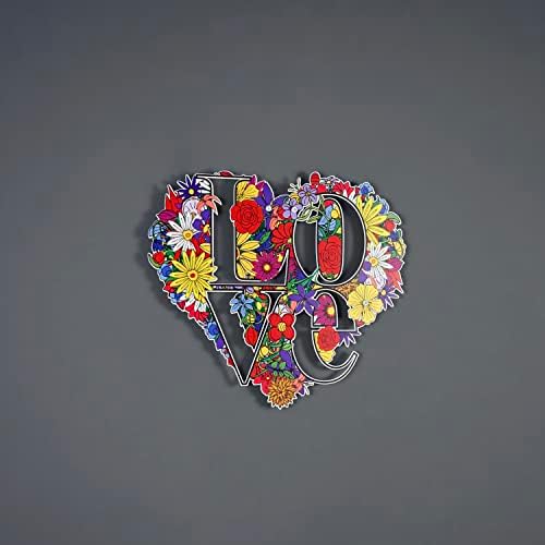 Loveубов на цвеќиња УВ печатено на метална wallидна уметност | Loveубовен wallиден уметнички метал знак | Знак во форма на срце | Подарок