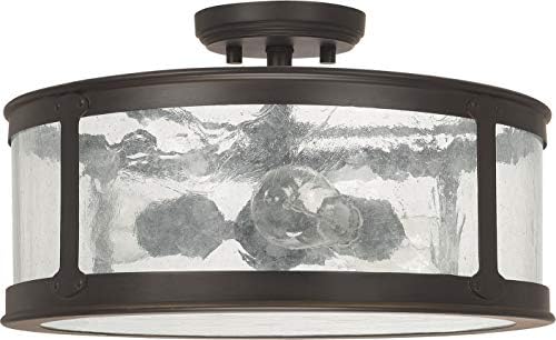 Капиталско осветлување 9567ob Дилан Античко стакло на отворено полу-црвен тавански светло, 3-светло 300 вкупно вати, 10 H x 16 W, стара бронза