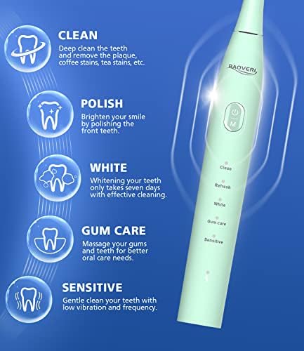 Електрична четка за заби во Баовер со 6 глави за четки за возрасни и деца, Sonic електрични четки за заби, 5 режими, 2 минути паметен