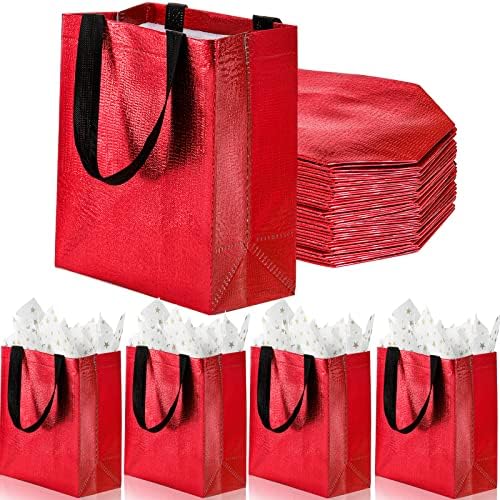 Dicunoy 40 пакувања за еднократно торбички за подароци со рачки, сјајни кеси за купување намирници, стилска торба со средна големина за свадба,