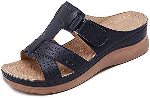 Сандали за жени летни шупливи се лизгаат на платформата римски чевли удобна лак за поддршка на клин сандала за масажа на сандали
