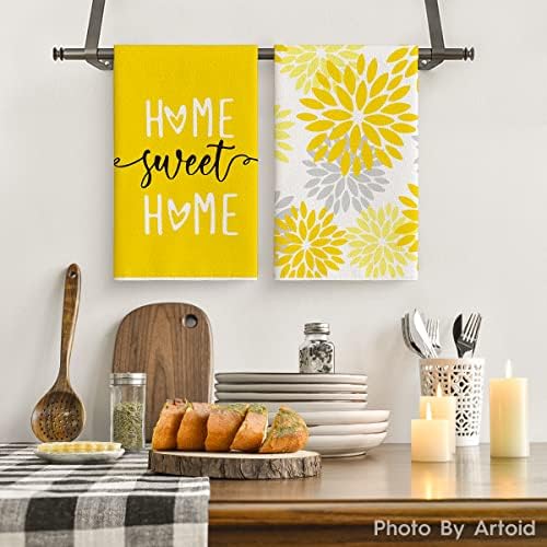 Artoid режим жолти ленти дома сладок дом бохо летни кујнски крпи за садови за садови, 18x26 инчи сезонски декорации рачни крпи сет од 4