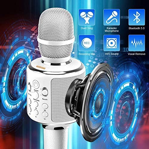 Goodaaa Dual Karaoke Microphone Microphone Wireless Singing Machine со Bluetooth звучник за мобилен телефон/компјутер, преносна поддршка