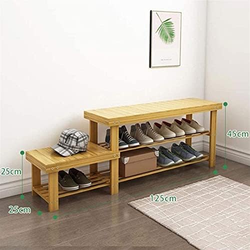 Llibnn Bamboo 2-Timer Shoe Bench Counce Would High-Low Shoe Sholf Sholf Едноставна единица за организатор на нозе за чизми патики со високи