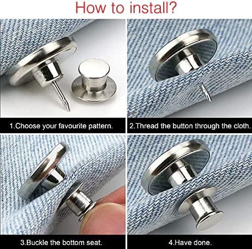 10 Копчиња за прилагодување на фармерки Инстант, без иглички за копче за шиење фармерки, замена од 17мм/0,67 инчи без копче за шиење