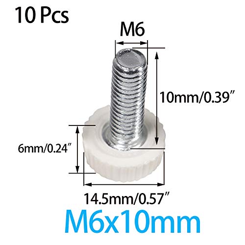 L-a m6x10mm завртки за завртки за завртки за влечење на палецот навојни залепи на копчињата (10 парчиња бели）